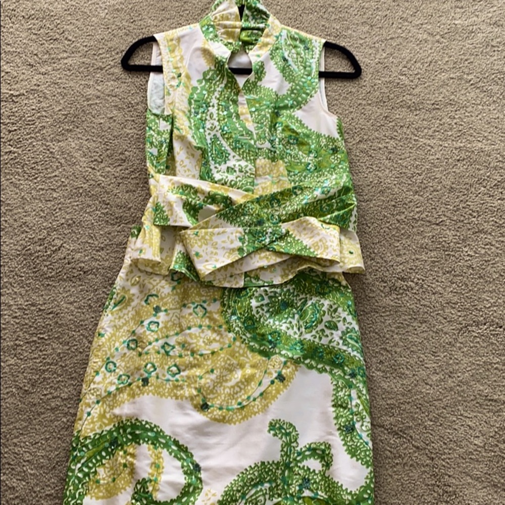 Green & Yellow Paisley Peplum Wedding Dress